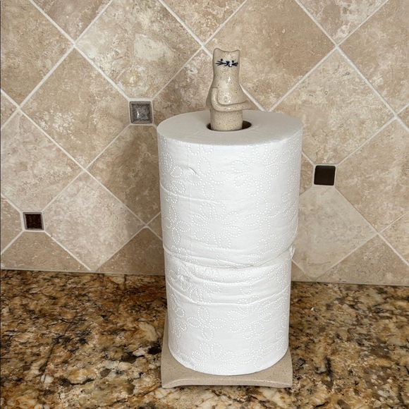 Handmade Ceramic Cat Themed Paper Towel Holder or Toilet Paper Roll Holder New - Picture 11 of 12